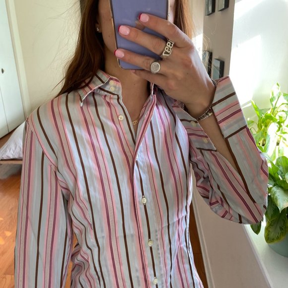 Etro Vintage Striped Button Up Blouse White Pink Size 40 - Picture 5 of 7